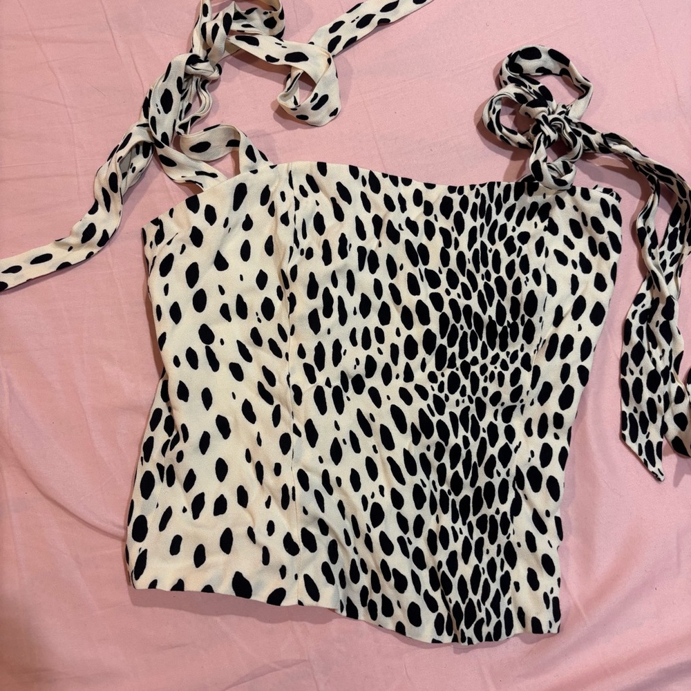 Reformation Black and White Dalmatian Print Tie-Strap Top